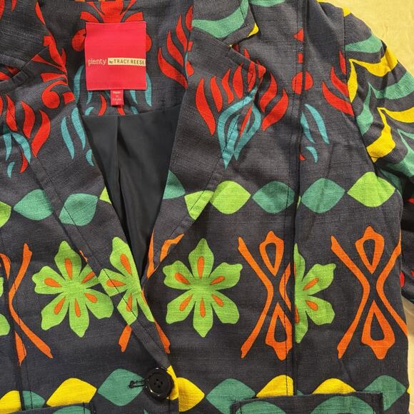 Tracy Reese Silk Floral Blazer Jacket Sz 12 Pocket Anthro Cute - Picture 4 of 6